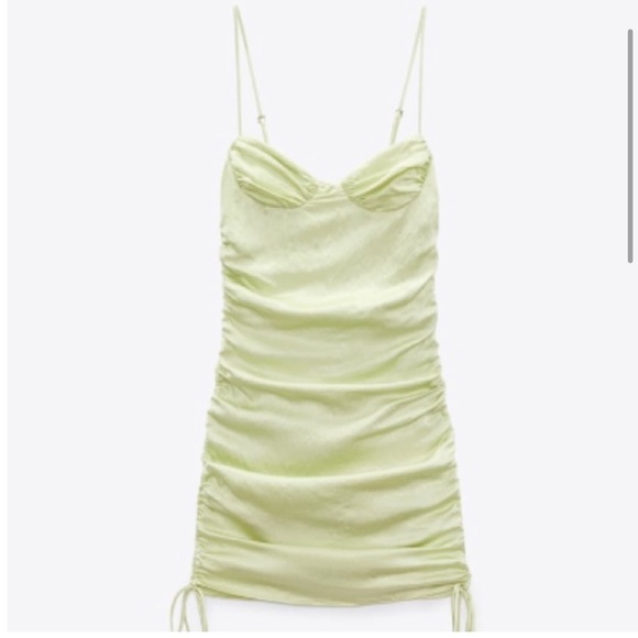 Zara Lime green Satin ruched dress size L - Picture 3 of 13